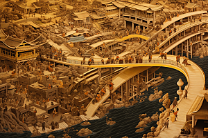 清明上河图风格中国传统古风插画