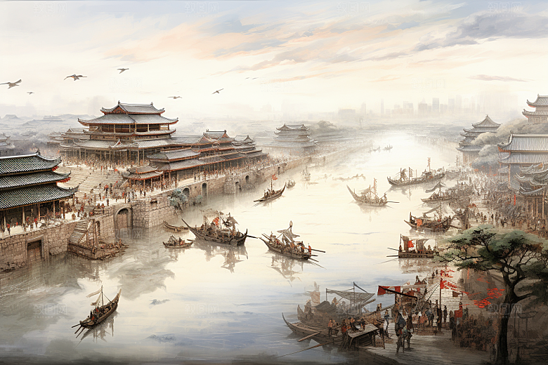 清明上河图风格水墨历史插画