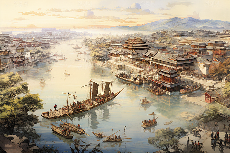 清明上河图风格历史高清插画