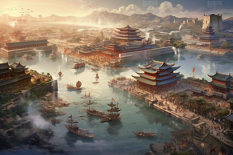 清明上河图风格历史水墨插画