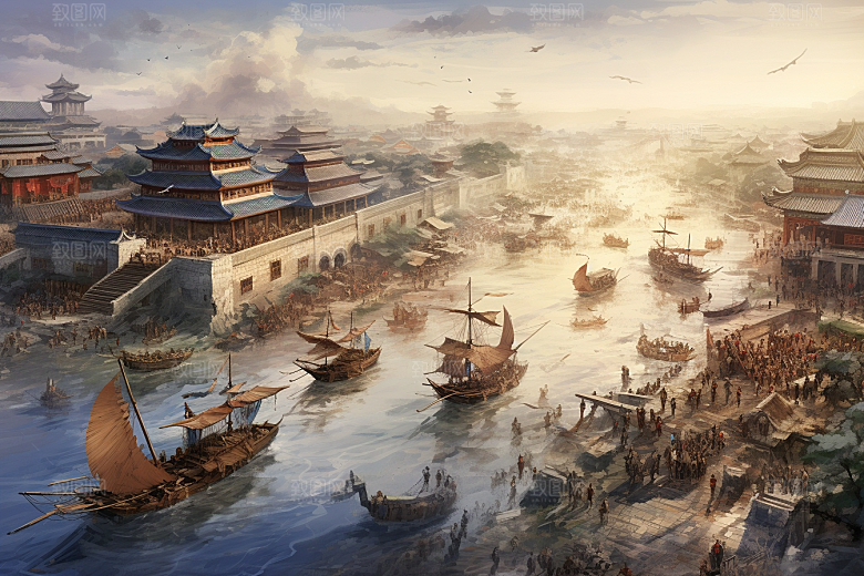 清明上河图风格古风高清插画