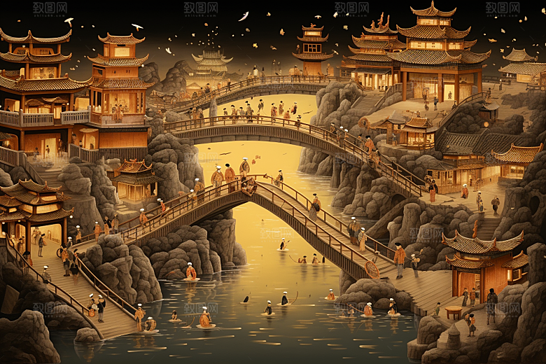 清明上河图风格历史古风插画