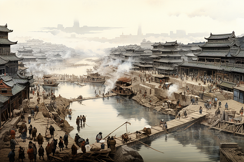 清明上河图风格古风历史插画