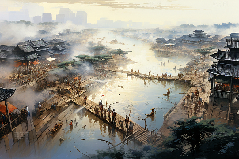 清明上河图风格历史高清插画