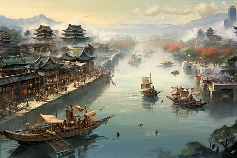 清明上河图风格历史高清插画