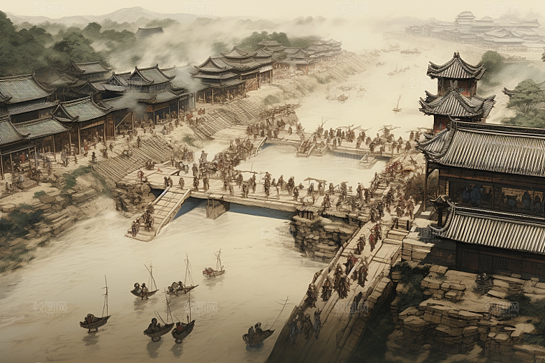 清明上河图风格古风历史插画
