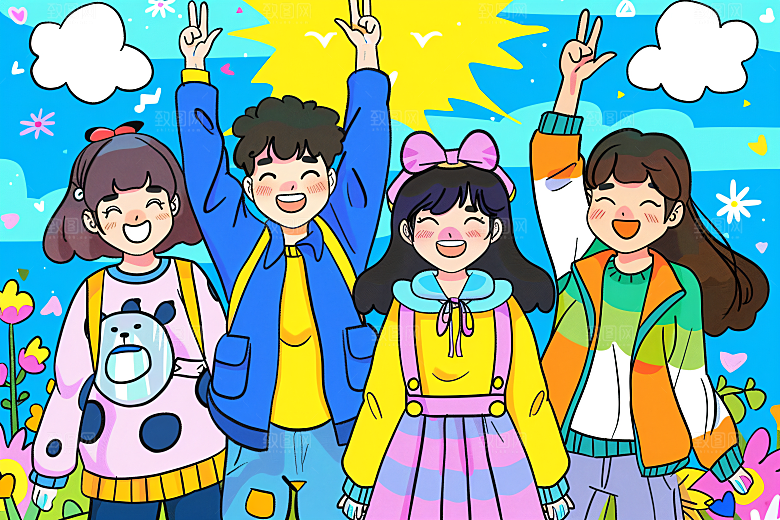 青年人物欢呼青春插画