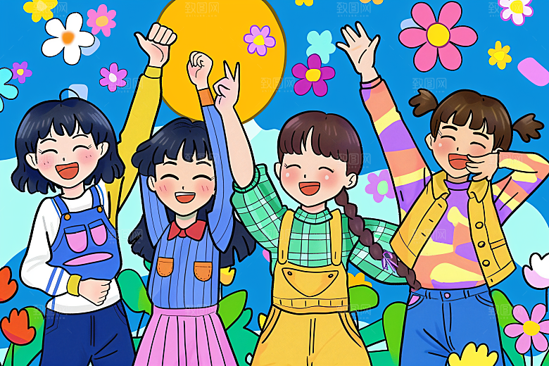 青年人物欢聚活力插画