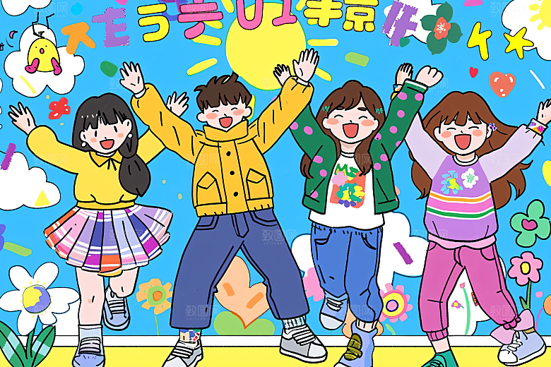 青年人物手绘青春插画