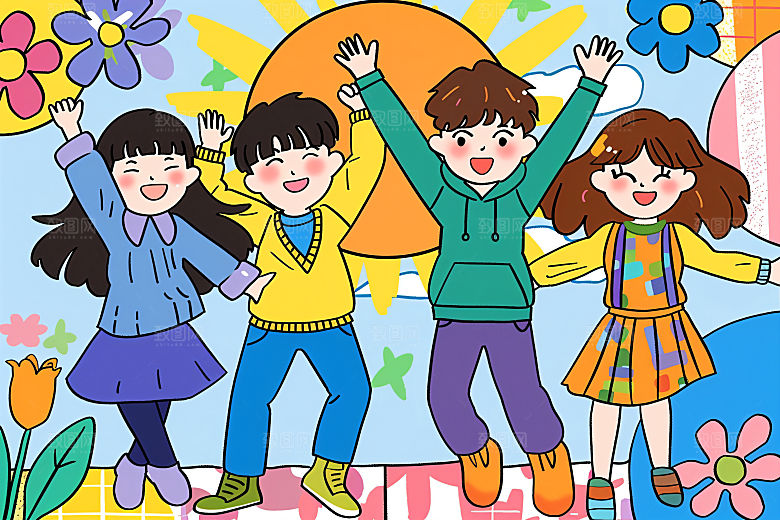 青年人物手绘青春插画