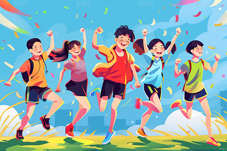 青年人物青春欢聚插画