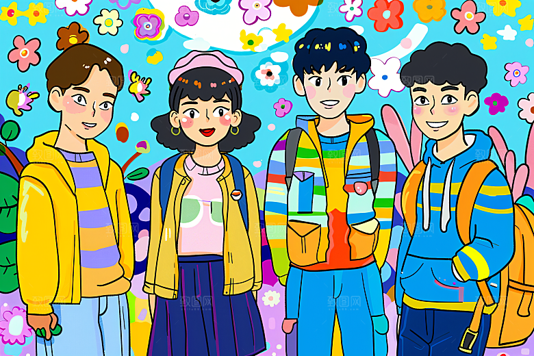 青年人物欢聚年轻人插画