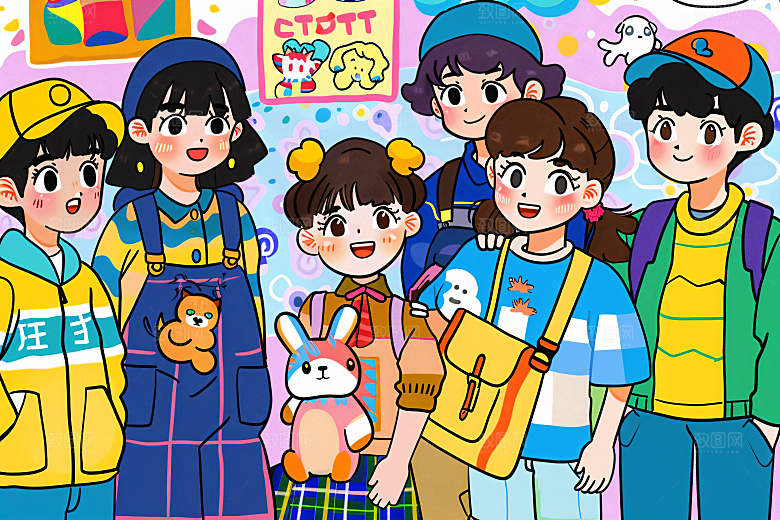 青年人物彩色热情洋溢插画