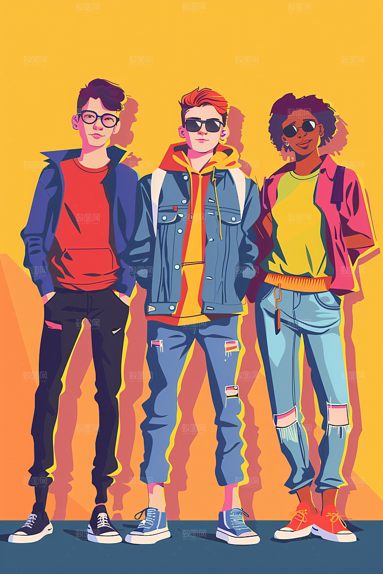 青年人物彩色年轻人插画