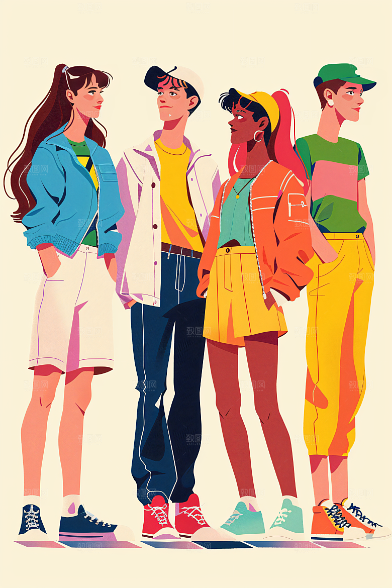 青年人物手绘青春插画