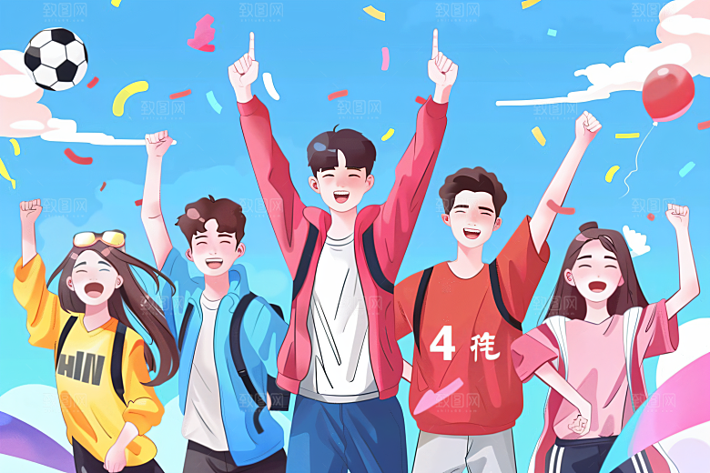 青年人物热情洋溢欢聚插画