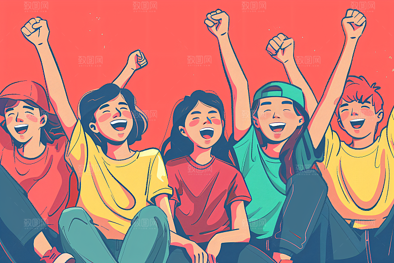 青年人物手绘欢呼插画