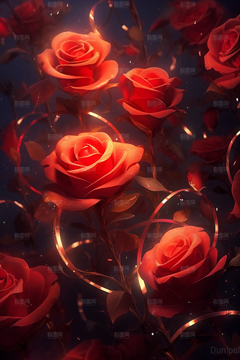 情人节玫瑰梦幻3D素材