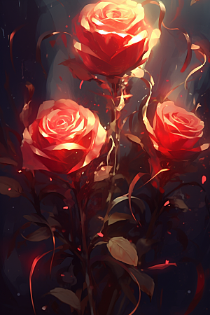 情人节玫瑰红色立体素材