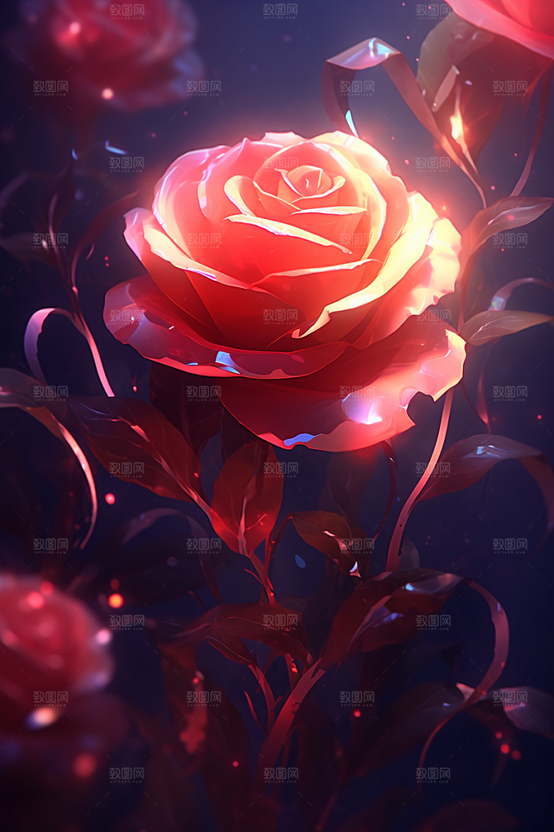 情人节玫瑰红色3D素材