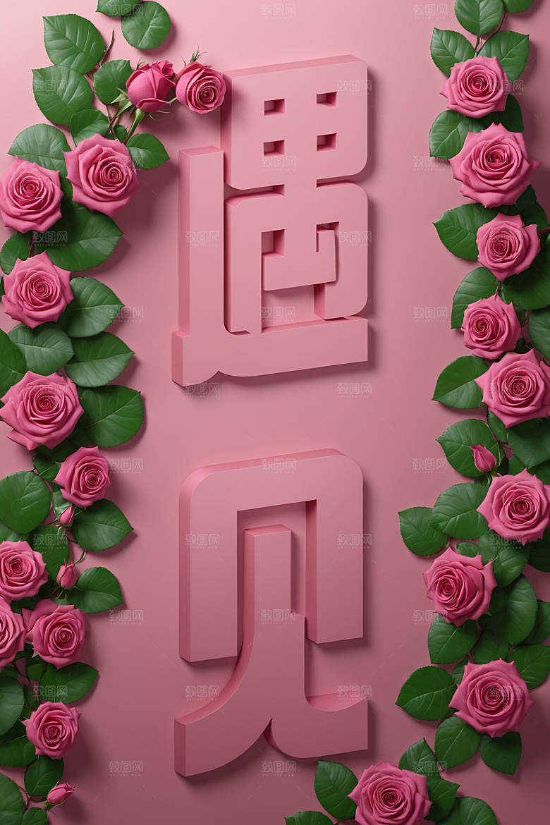 情人节词汇3D立体艺术字