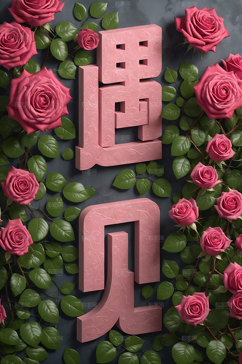 情人节词汇浪漫立体艺术字