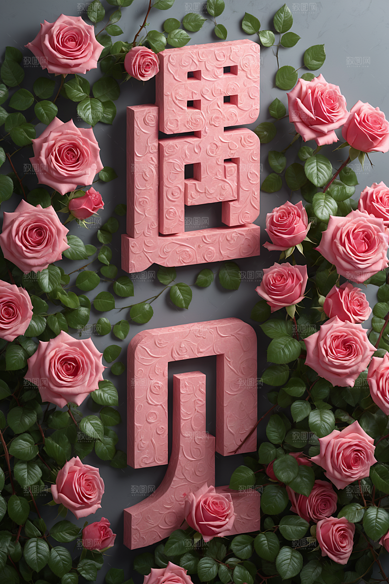 情人节词汇3D立体艺术字