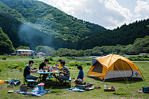 亲子露营野餐户外摄影图