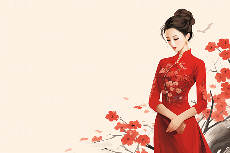 旗袍美女艺术优雅插画