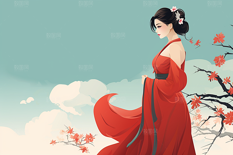 旗袍美女中国风传统插画