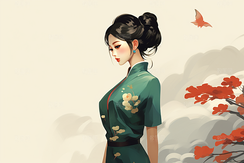 旗袍美女优雅艺术插画