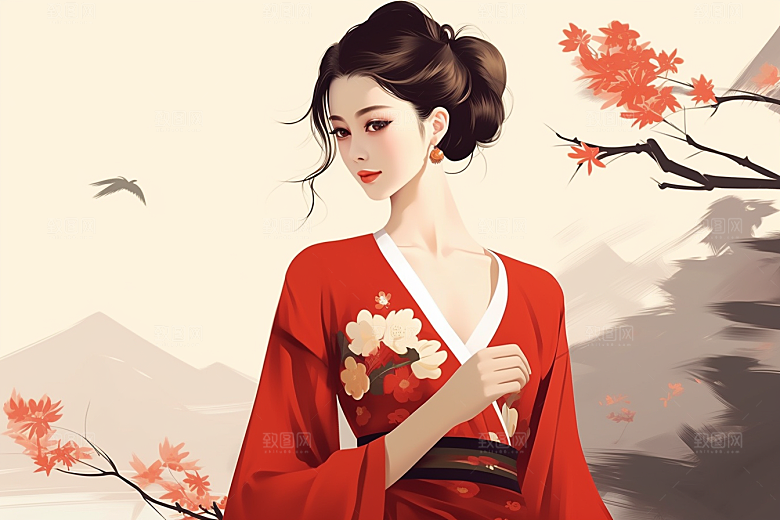 旗袍美女艺术传统插画