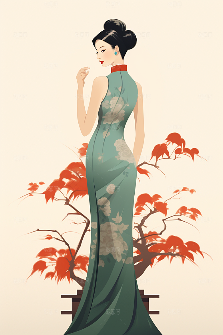 旗袍美女艺术优雅插画