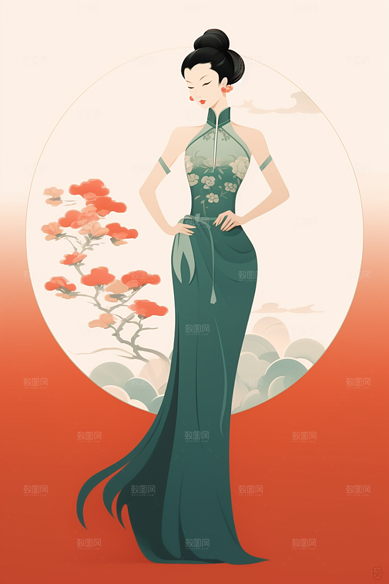 旗袍美女艺术优雅插画