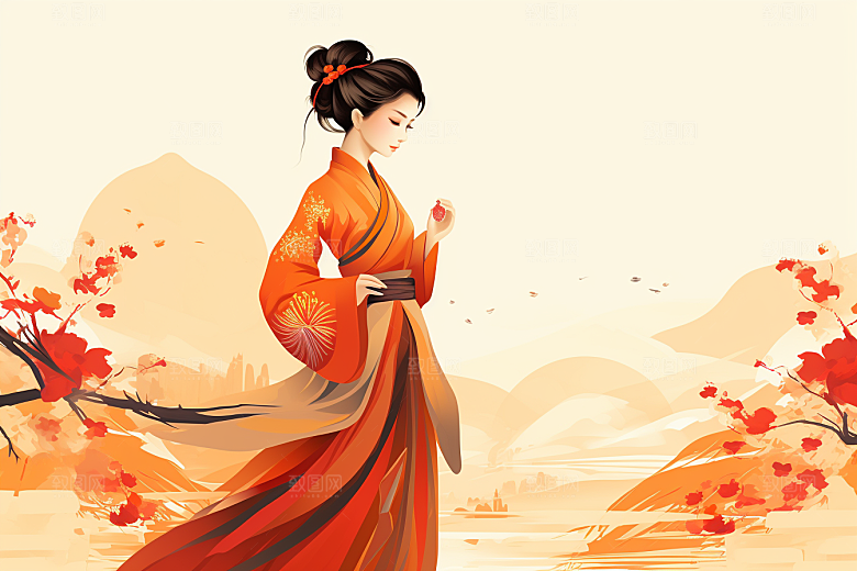 旗袍美女典雅高贵插画