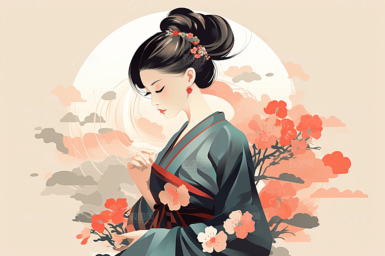 旗袍美女高贵中式美女插画