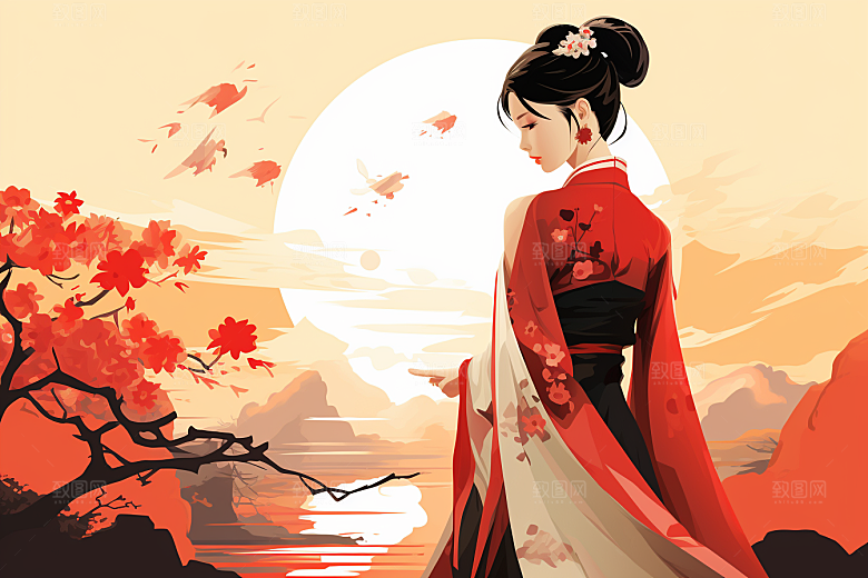 旗袍美女艺术传统插画