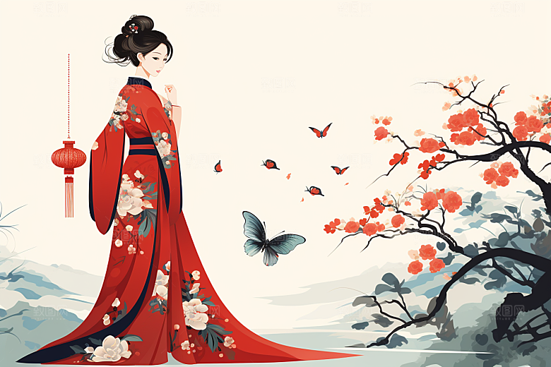 旗袍美女传统中国风插画