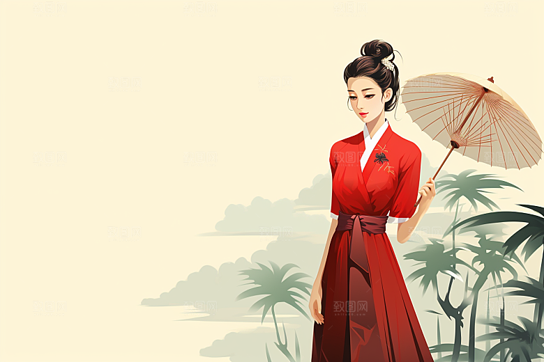 旗袍美女中国风高贵插画