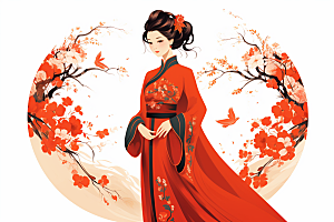 旗袍美女新中式中国风插画