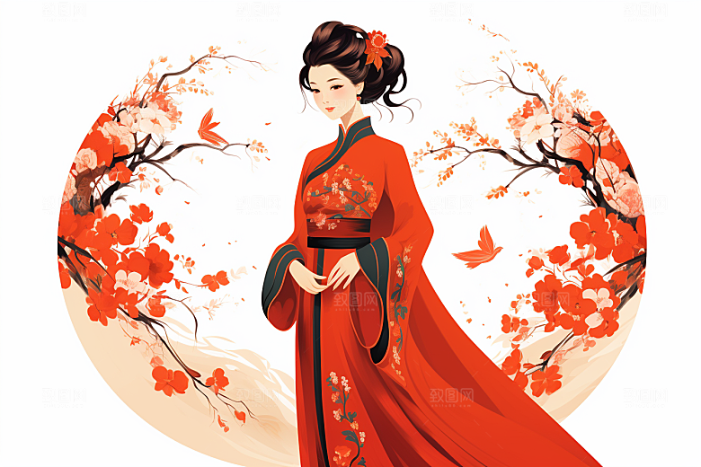旗袍美女新中式中国风插画