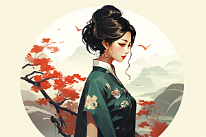 旗袍美女优雅中国风插画