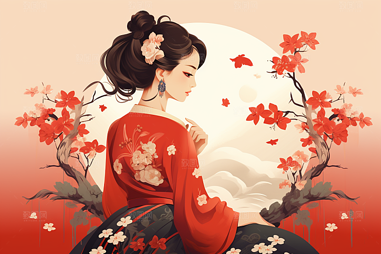 旗袍美女优雅典雅插画