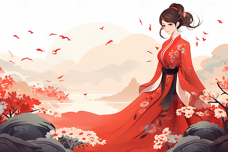 旗袍美女优雅传统插画