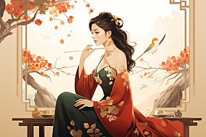 旗袍美女艺术中国风插画