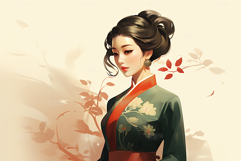 旗袍美女中国风艺术插画