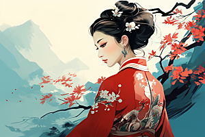 旗袍美女手绘中式美女插画