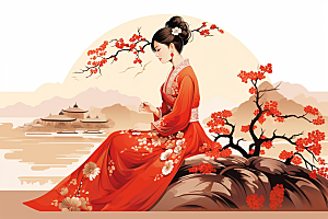 旗袍美女优雅中式美女插画