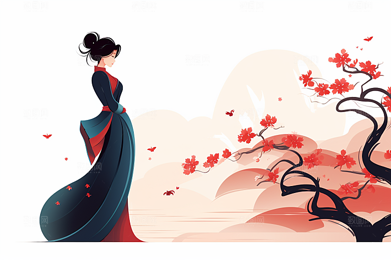 旗袍美女传统中式美女插画