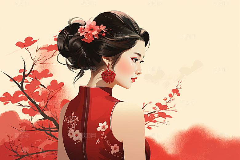 旗袍美女艺术优雅插画